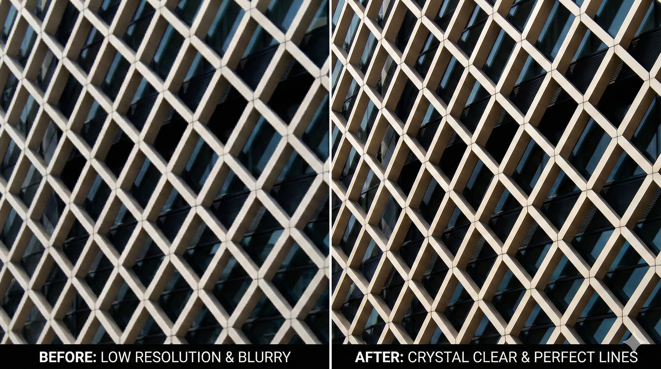 Architecture comparison showing diagonal line improvement